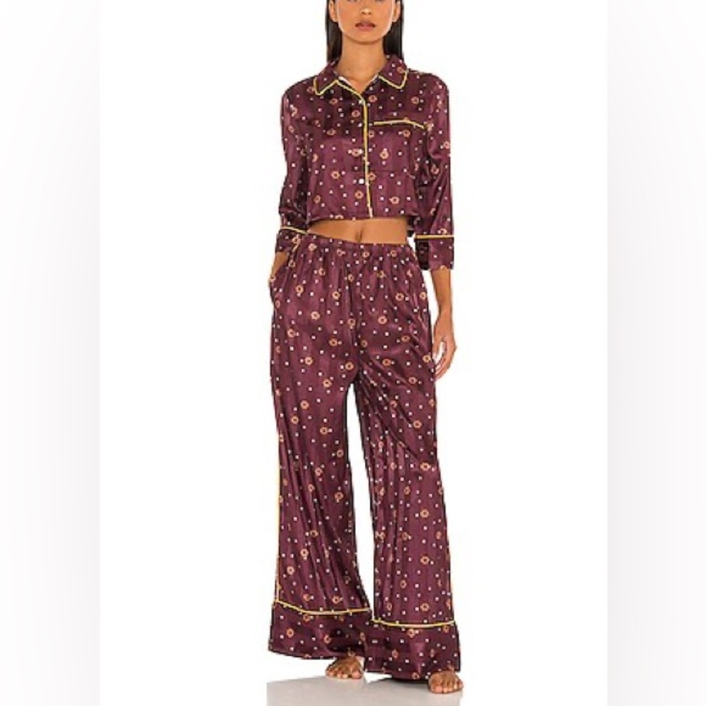 Intimately Free People Pajama Party Sleep Set in Wine Combo